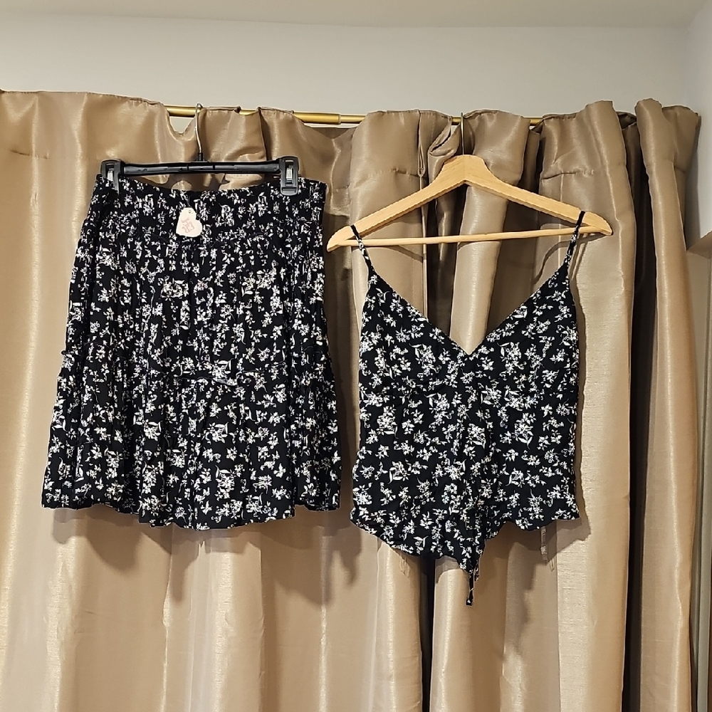 Floral Black and White Two-Piece Set